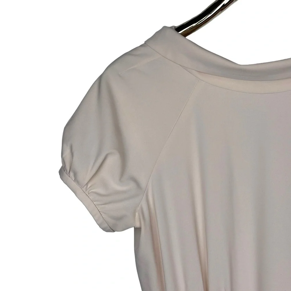 GAL MEETS GLAM ELEANOR PUFF SLEEVE TIE WAIST CREAM SATIN TWILL DRESS